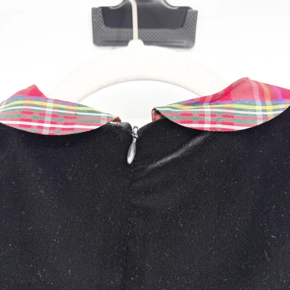 Vive La Fete Toddler Girls Black Velvet Red Silk Plaid Holiday Party Dress 3